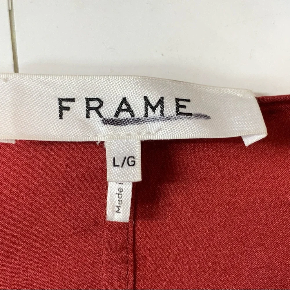 Frame Denim Red V-Neck Puff Sleeve Button Front Blouse - Picture 11 of 14